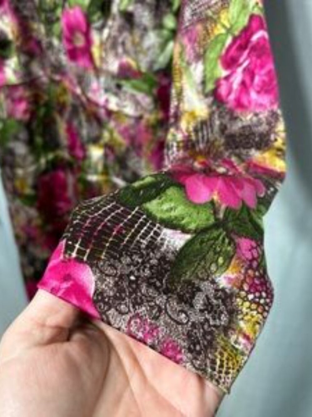 Floral Snakeskin Print Scoop Neck Long Sleeve Mini Dress Boho Indie Retro - Picture 5 of 9